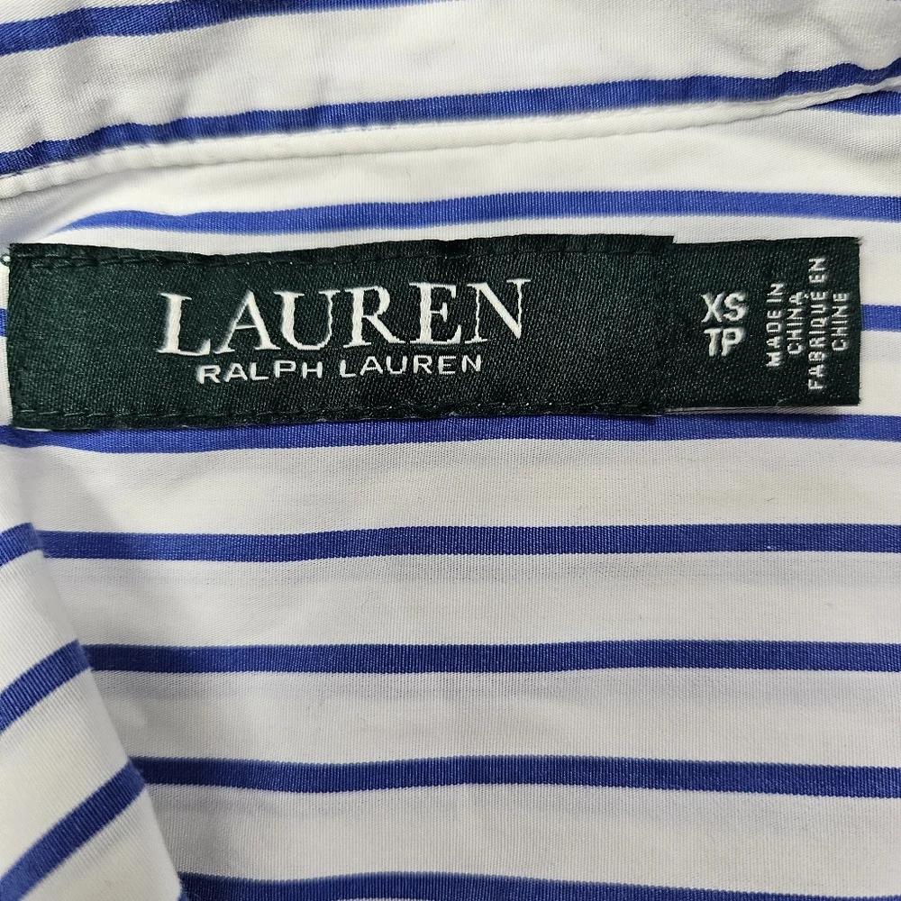 Lauren Ralph Lauren Blue White Stripe Wrap Blouse Short Sleeve XS Summer Resort - Picture 16 of 16